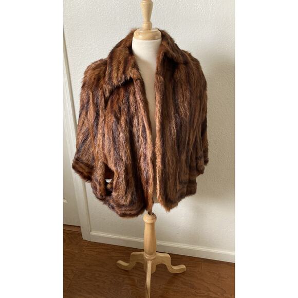 Rare Vtg California Fur Doctor and Staff Brown Real Fur Shawl Coat San Francisco - Picture 1 of 13